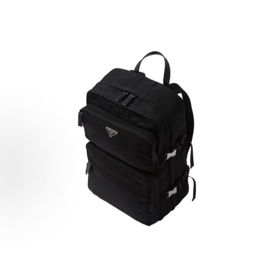 PRADA Re-NylonSaffiano enamel metal triangular logo zipper opening and closing schoolbag backpack backpack Black couple style for both men and women